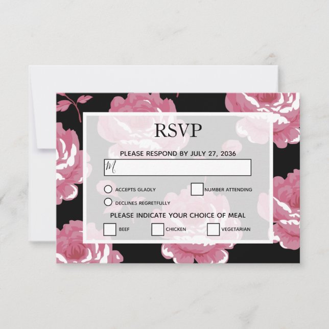Elegant Pink Vintage Roses Wedding RSVP Cards (Front)
