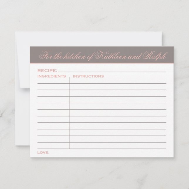 Elegant Pink Warm Grey Bridal Shower Recipe (Front)