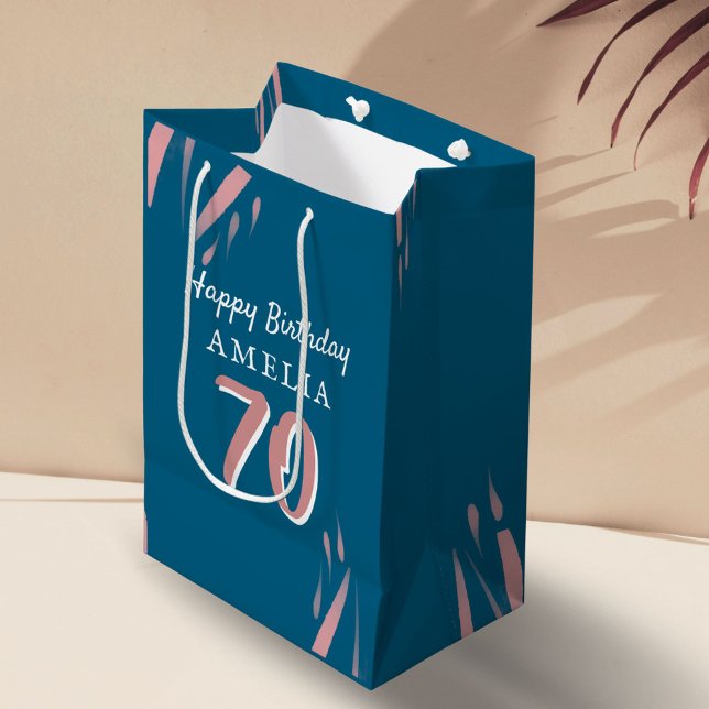 Elegant Pink Watercolor 70th Happy Birthday  Medium Gift Bag (Creator Uploaded)