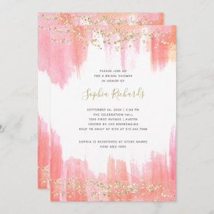 Elegant Pink Watercolor and Gold   Bridal Shower Invitation