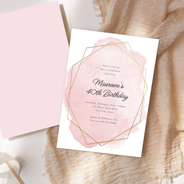 Elegant Pink Watercolor Any Age Birthday Invitation (Creator Uploaded)