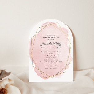 Elegant Pink Watercolor Arched Bridal Shower Invitation