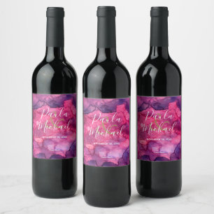 Elegant Pink Watercolor Background Wedding Wine Label