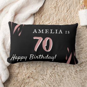Elegant Pink Watercolor Black 70th Birthday  Lumbar Cushion