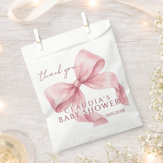 Elegant Pink Watercolor Bow Baby Shower Favour Bags