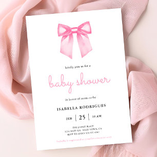 Elegant Pink Watercolor Bow Baby Shower Invitation