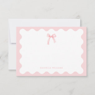 Elegant Pink Watercolor Bow Personalised Note Card