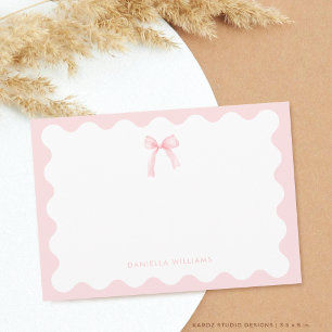 Elegant Pink Watercolor Bow Personalised Note Card