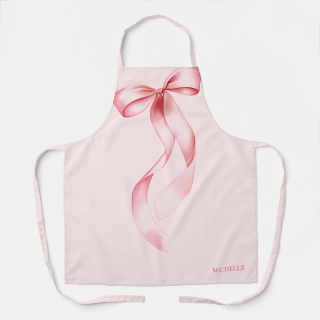 Elegant Pink Watercolor Bow Personalized Baking Apron (Front)