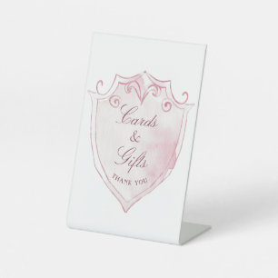 Elegant Pink Watercolor Crest Cards & Gifts Pedestal Sign