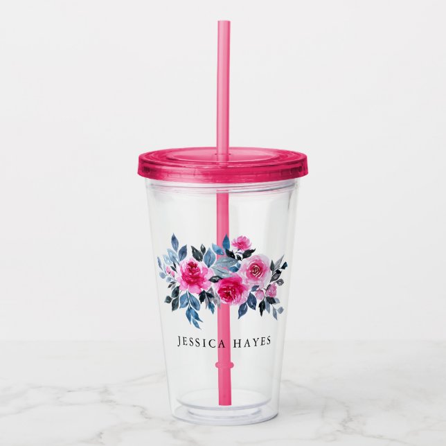 Elegant Pink Watercolor Custom Text Acrylic Tumbler (Front)