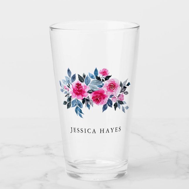 Elegant Pink Watercolor Custom Text Glass (Front)