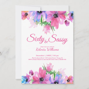 Elegant Pink Watercolor Floral 60th Birthday Invitation