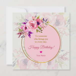 Elegant Pink Watercolor Floral Birthday
