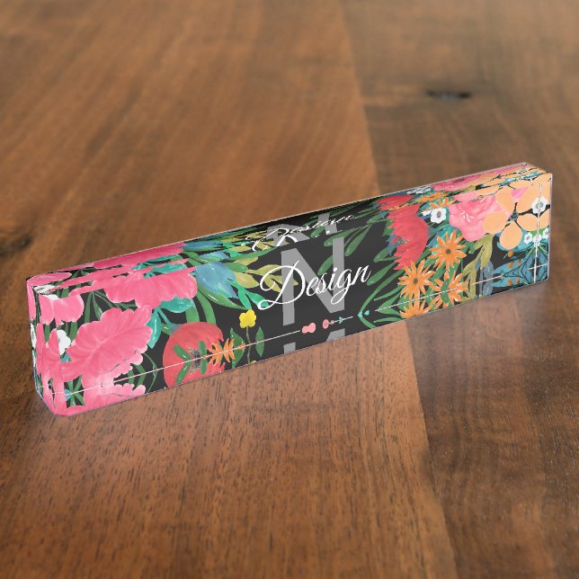 Elegant Pink watercolor Floral Bouquet Design Nameplate (Side)