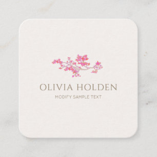 Elegant Pink Watercolor Floral Branch Square Business Card