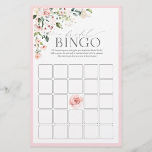 Elegant Pink Watercolor Floral Bridal Bingo Game