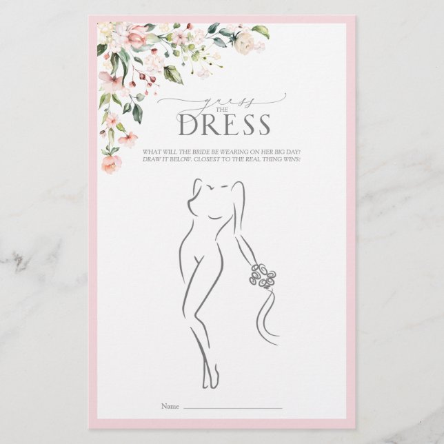 Elegant Pink Watercolor Floral Bridal Shower Game (Front)