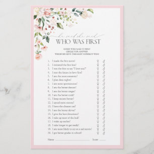 Elegant Pink Watercolor Floral Bridal Shower Game