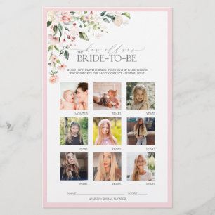 Elegant Pink Watercolor Floral Bridal Shower Game