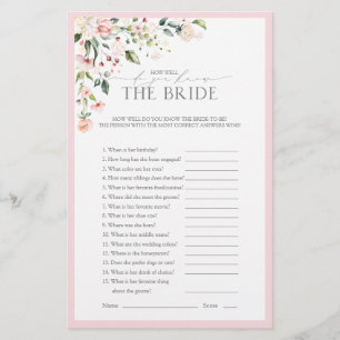 Elegant Pink Watercolor Floral Bridal Shower Game