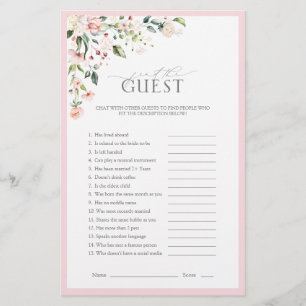 Elegant Pink Watercolor Floral Bridal Shower Game