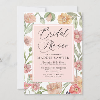 Elegant Pink Watercolor Floral Bridal Shower Invitation