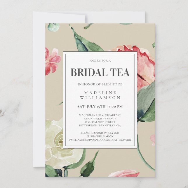 Elegant Pink Watercolor Floral Bridal Shower  Invitation (Front)