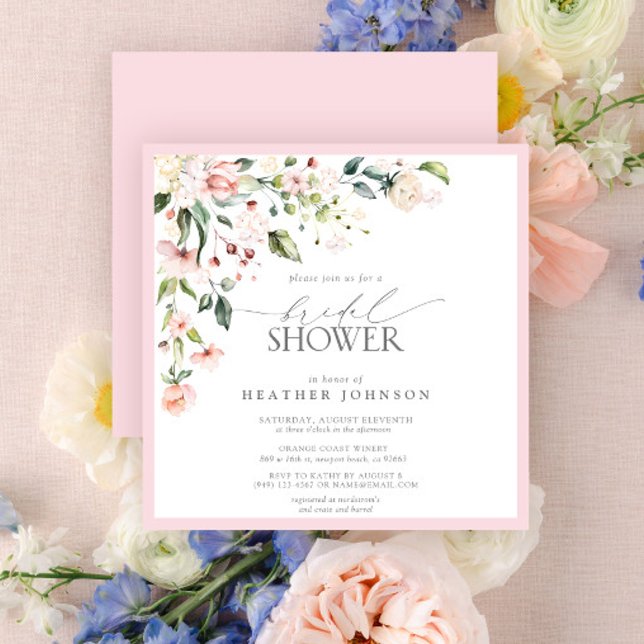 Elegant Pink Watercolor Floral Bridal Shower Invitation (Creator Uploaded)