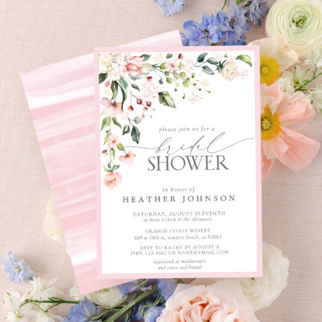 Elegant Pink Watercolor Floral Bridal Shower Invitation (Creator Uploaded)