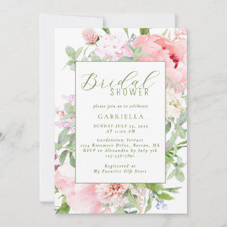 Elegant Pink Watercolor Floral Bridal Shower Invitation