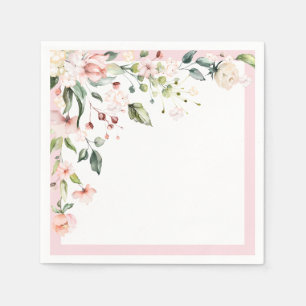 Elegant Pink Watercolor Floral Bridal Shower Napkin