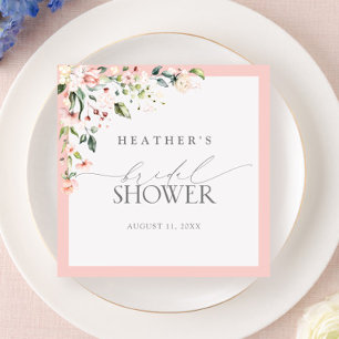 Elegant Pink Watercolor Floral Bridal Shower Napkin