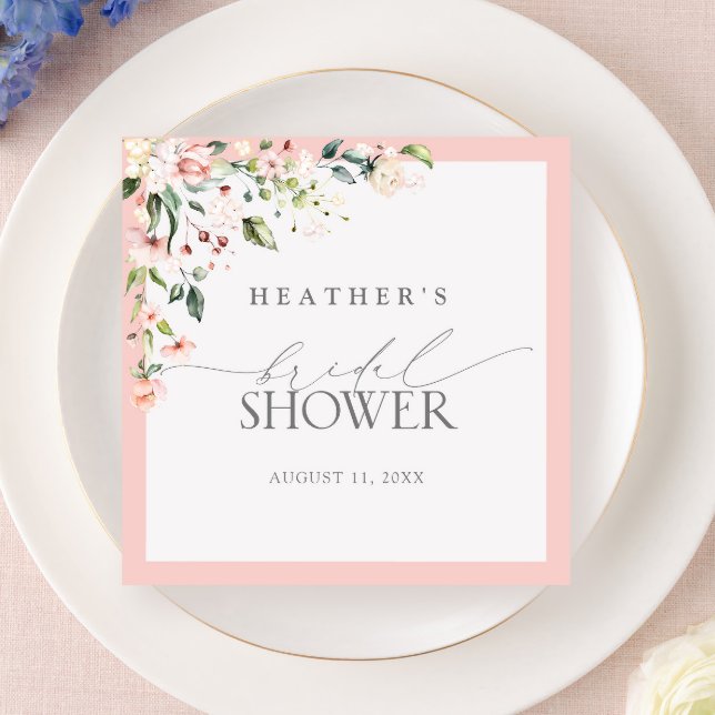 Elegant Pink Watercolor Floral Bridal Shower Napkin (Creator Uploaded)