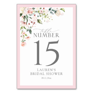 Elegant Pink Watercolor Floral Bridal Shower Table Number