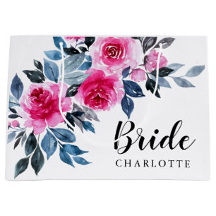 Elegant Pink Watercolor Floral Bride Large Gift Bag