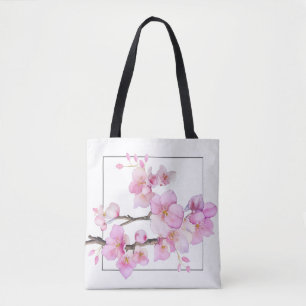Elegant pink watercolor floral cherry blossoms tote bag