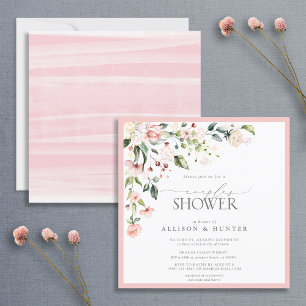 Elegant Pink Watercolor Floral Couples Shower Invitation
