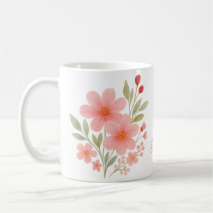 Elegant Pink Watercolor Floral Custom Monogrammed Coffee Mug