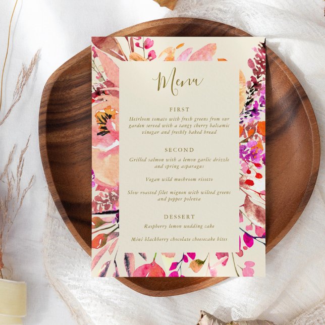 Elegant Pink Watercolor Floral Custom Wedding Menu (Creator Uploaded)