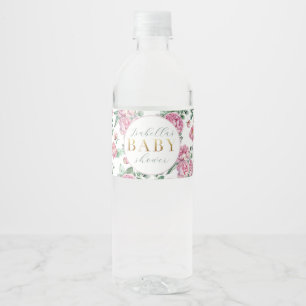Elegant Pink Watercolor Floral Girl Baby Shower Water Bottle Label