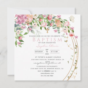 Elegant Pink Watercolor Floral Girl Baptism