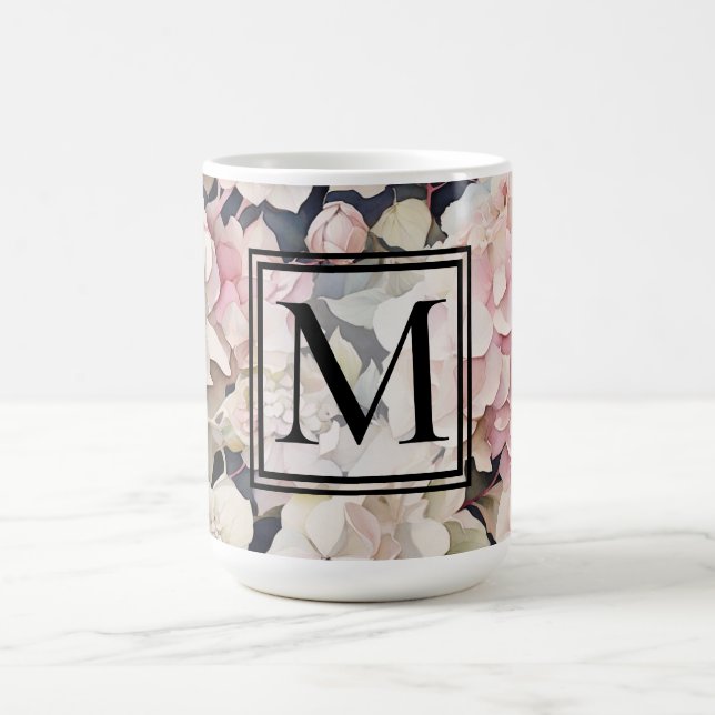 Elegant pink watercolor floral hydrangeas  coffee mug (Center)