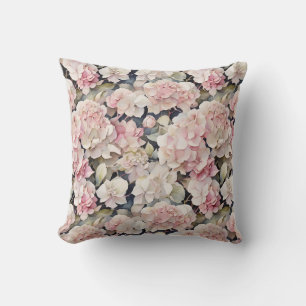 Elegant pink watercolor floral hydrangeas cushion