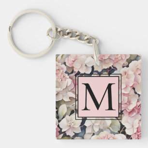 Elegant pink watercolor floral hydrangeas key ring