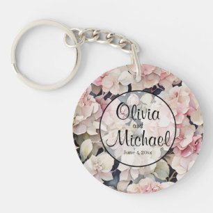 Elegant pink watercolor floral hydrangeas key ring