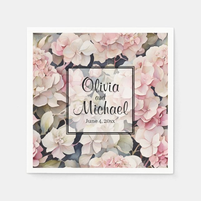 Elegant pink watercolor floral hydrangeas  napkin (Front)