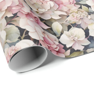 Elegant pink watercolor floral hydrangeas wrapping paper