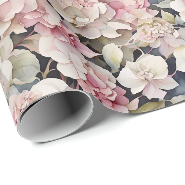 Elegant pink watercolor floral hydrangeas  wrapping paper (Roll Corner)