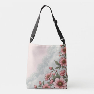 Elegant Pink Watercolor Floral Marble Crossbody Bag